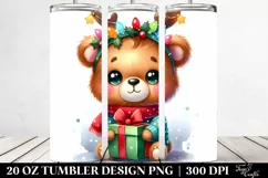 Cute Christmas Bear with Reindeer Horns 20 Oz Tumbler Product Image 2