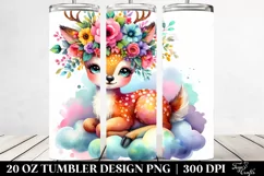 Cartoon-Style Deer on Cloud with Flower Crown, 20 Oz Tumbler Product Image 2