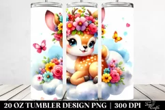 Cartoon-Style Deer on Cloud with Flower Crown, 20 Oz Tumbler Product Image 2
