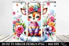 Cartoon-Style Deer on Cloud with Flower Crown, 20 Oz Tumbler Product Image 2