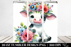 Cartoon-Style Cow with Flower Crown, Transparent 20 Oz Product Image 2