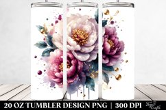 20 Oz Tumbler Sublimation | Golden Peonies Watercolor Product Image 2