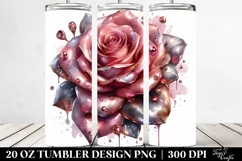 20 Oz Tumbler Sublimation | Shiny Glossy Rose Watercolor Product Image 2