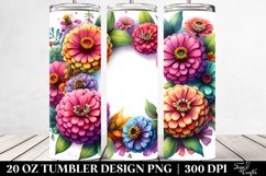 Vibrant Watercolor Frame with Zinnia | 20 Oz Tumbler Product Image 2
