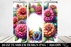Vibrant Watercolor Frame with Zinnia | 20 Oz Tumbler Product Image 2