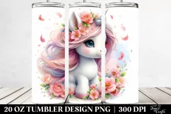 Baby Unicorn Surrounded by Spring Petals | 20 Oz Tumbler Product Image 2