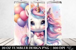 Watercolor Pastel Baby Unicorn with Balloons | 20 Oz Tumbler Product Image 2