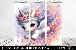 Baby Unicorn Tumbling with Spring Petals | 20 Oz Tumbler Product Image 2