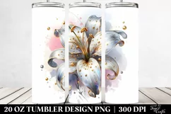 20 Oz Tumbler Sublimation | Lily with Watercolor Splash Product Image 2