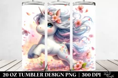 Cute Baby Unicorn Tumbling in Spring Petals 20 Oz Tumbler Product Image 2