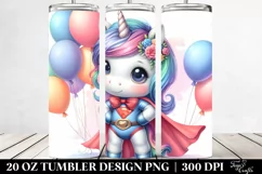 Baby Unicorn Posing as a Hero with Baloons | 20 Oz Tumbler Product Image 2