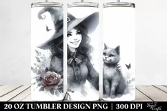 Gothic Smiling Witch with Cat Tumbler | 20 oz Tumbler Product Image 2