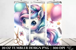 Cute Unicorn Floating with Balloons and Haircut | 20 Oz Product Image 2