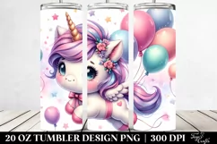 Cute Unicorn Floating with Balloons and Haircut | 20 Oz Product Image 2