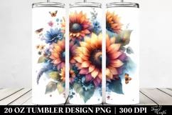 Washed Watercolor with Small Sunflower | 20 oz Tumbler Product Image 2