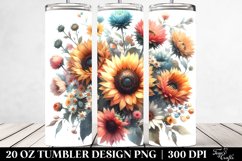 Washed Watercolor with Small Sunflower | 20 oz Tumbler Product Image 2