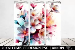 20 Oz Tumbler Sublimation | Shiny Cherry Blossom Watercolor Product Image 2