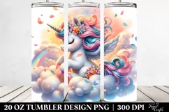 Watercolor Pastel Cute Baby Unicorn Surrounded by Spring Product Image 2