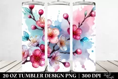 20 Oz Tumbler Sublimation | Shiny Cherry Blossom Watercolor Product Image 2