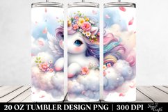 Watercolor Pastel Cute Baby Unicorn Surrounded by Spring Product Image 2