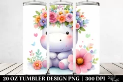 Cartoon-Style Hippo with Flower Crown, High-Res 20 Oz Product Image 2