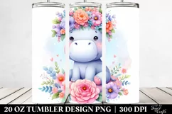 Cartoon-Style Hippo Flower Crown 20 Oz Tumbler Product Image 2