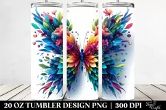 Vibrant Butterfly, Plant Leaves, 3D Flowers. 20 oz Tumbler Product Image 2