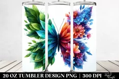 Vibrant Butterfly, Plant Leaves, 3D Flowers. 20 oz Tumbler Product Image 2