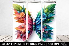 Vibrant Butterfly, Plant Leaves, 3D Flowers. 20 oz Tumbler Product Image 2