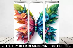Vibrant Butterfly, Plant Leaves, 3D Flowers. 20 oz Tumbler Product Image 2