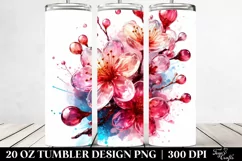 20 Oz Tumbler Sublimation | Shiny Cherry Blossom Watercolor Product Image 2
