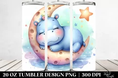 Colorful Hippo Sleeping on Moon | 20 oz Tumbler Product Image 2
