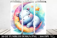 Colorful Hippo Sleeping on Moon | 20 oz Tumbler Product Image 2