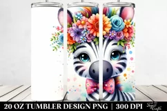 Cute Zebra with Flower Crown, Transparent 20 Oz Tumbler Product Image 2