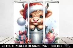 Whimsical Highland Cow with Santa Hat 20 Oz Tumbler Product Image 2