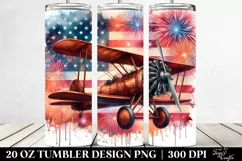 Watercolor Vintage Rusted Biplane with Fireworks | 20 Oz Product Image 2