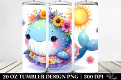 Whimsical Baby Whale with Sunflowers Clipart, High-Res 20 Oz Product Image 2