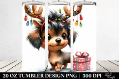 Expressive Dachshund with Reindeer Horns 20 Oz Tumbler Product Image 2