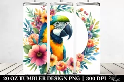 Colorful Macaw Floral Frame | 20 Oz Tumbler Product Image 2