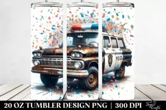 Watercolor Vintage Rusty Police Car with Confetti | 20 Oz Product Image 2