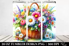 Colorful Watercolor Basket with Peonies | 20 oz Tumbler Product Image 2