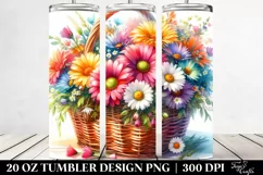 Colorful Watercolor Basket with Peonies | 20 oz Tumbler Product Image 2