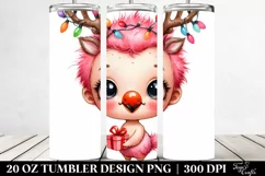 Expressive Flamingo with Reindeer Horns 20 Oz Tumbler Product Image 2