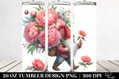 Detailed Watercolor Gnome with Peonies | 20 Oz Tumbler Product Image 2