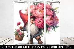 Detailed Watercolor Gnome with Peonies | 20 Oz Tumbler Product Image 2