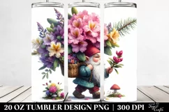 Detailed Watercolor Gnome with Rhododendron | 20 Oz Tumbler Product Image 2