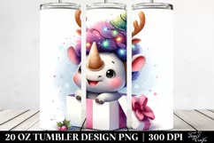 Watercolor Rhino with Christmas Decor, Transparent 20 Oz Product Image 2