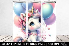 Watercolor Baby Unicorn Balloons | 20 oz Tumbler Product Image 2