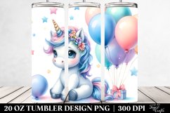 Watercolor Baby Unicorn Balloons | 20 oz Tumbler Product Image 2