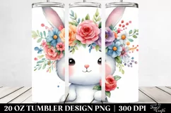 Cartoon-Style Rabbit Colorful Flower Crown 20 Oz Tumbler Product Image 2